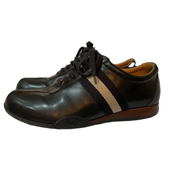 Mens Bally Black Leather Frenz Logo Low Lace-up Sneakers 8.5D